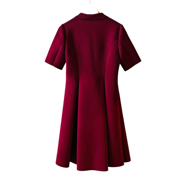 Badgley Mischka Scuba Double Breasted Pleated Short Sleeve Dress Sz 12 Burgundy - Picture 3 of 11